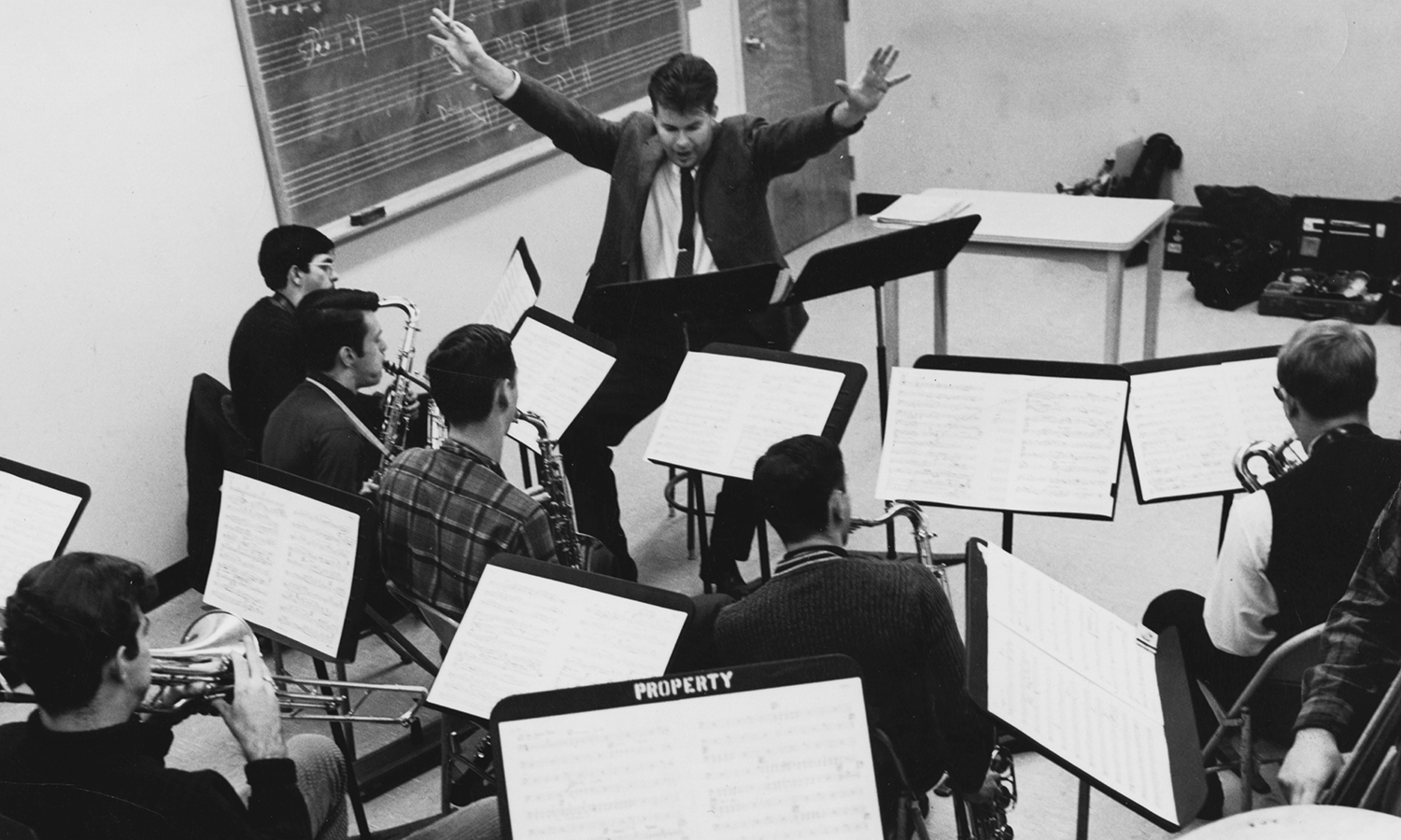 Herb Pomeroy in front of an ensemble.