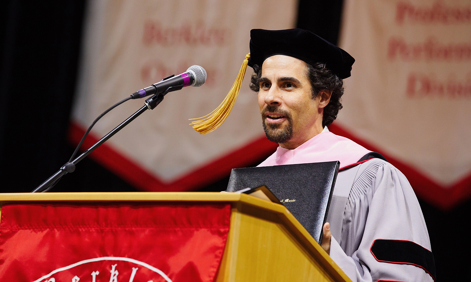 Alex Lacamoire addresses the crowd at Berklee’s 2019 commencement.