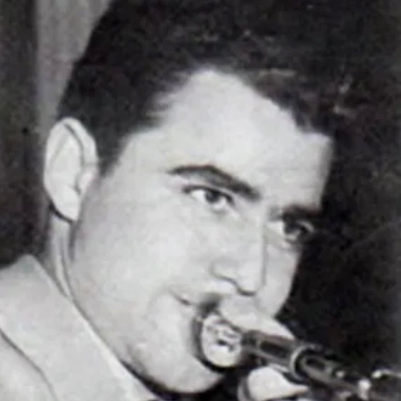 Black and white thumbnail imaage of man playing the trombone.
