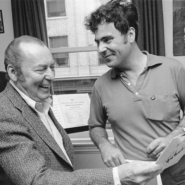 Phil Wilson and Woody Herman meet during Herman's 1971 Berklee visit.